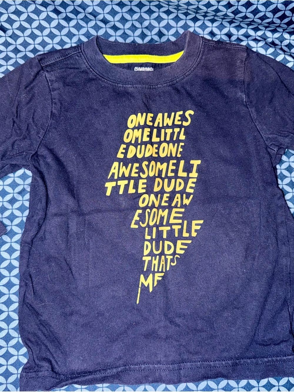Gymboree Navy Blue Tee with Yellow Lightning Text Graphic